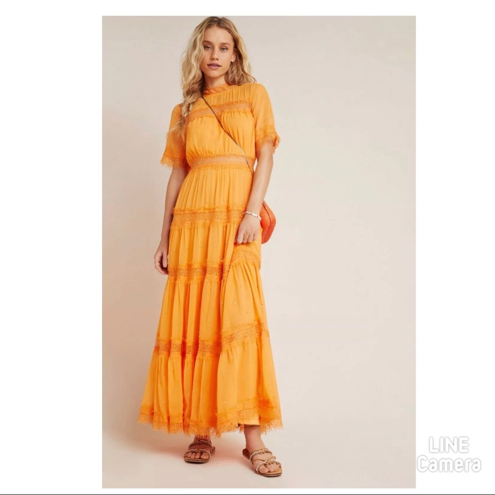 NWT Anthropologie Cipriana Tired Lace Maxi Dress 0
